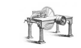 Crno-bijela ilustracija starog stroja za obradu drva