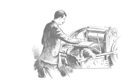 Crno-bijela ilustracija starog tiskarskog stroja